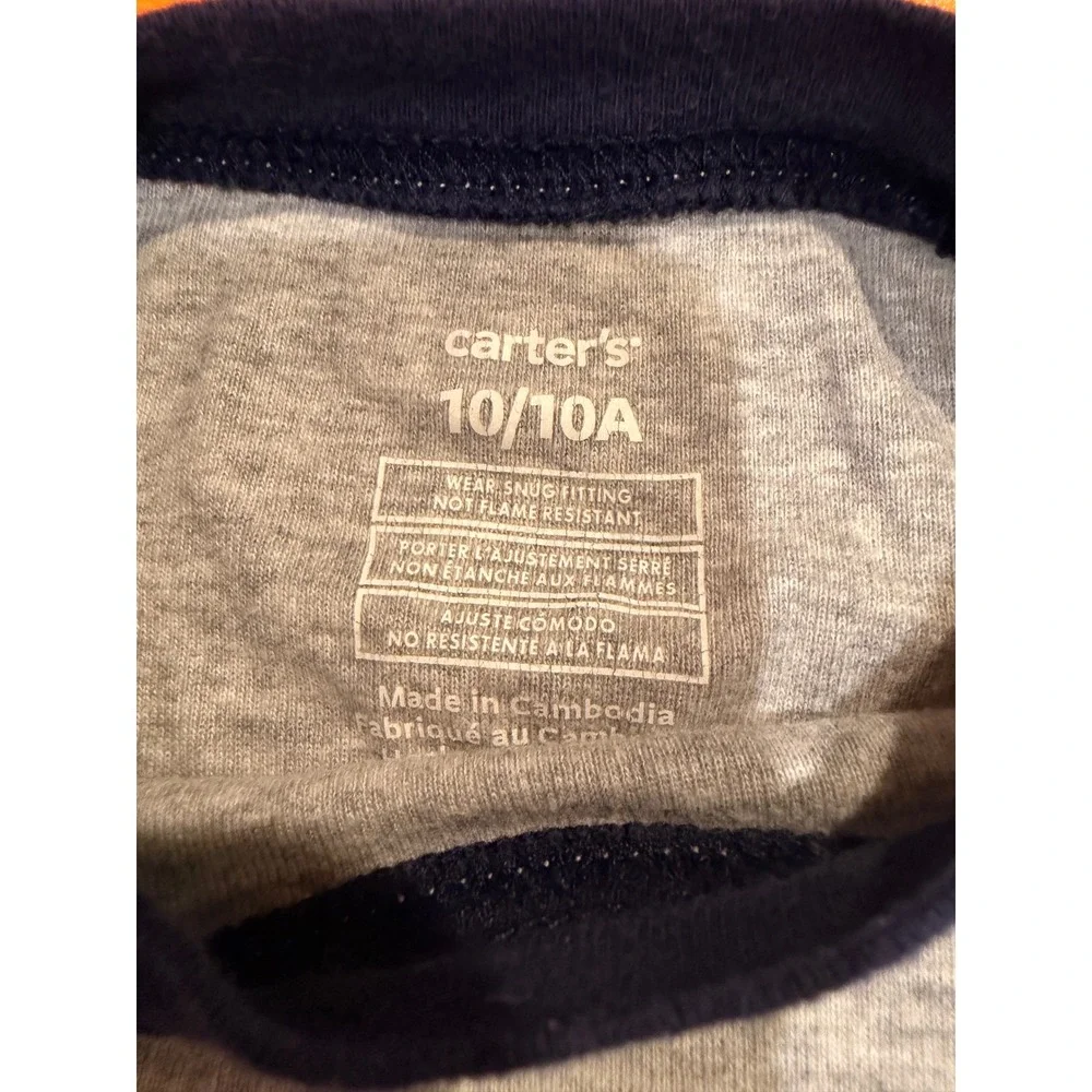 Carters Kids Christmas Dinosaur Pajama Top Gray Long Sleeve T-Rex Santa Hat 10